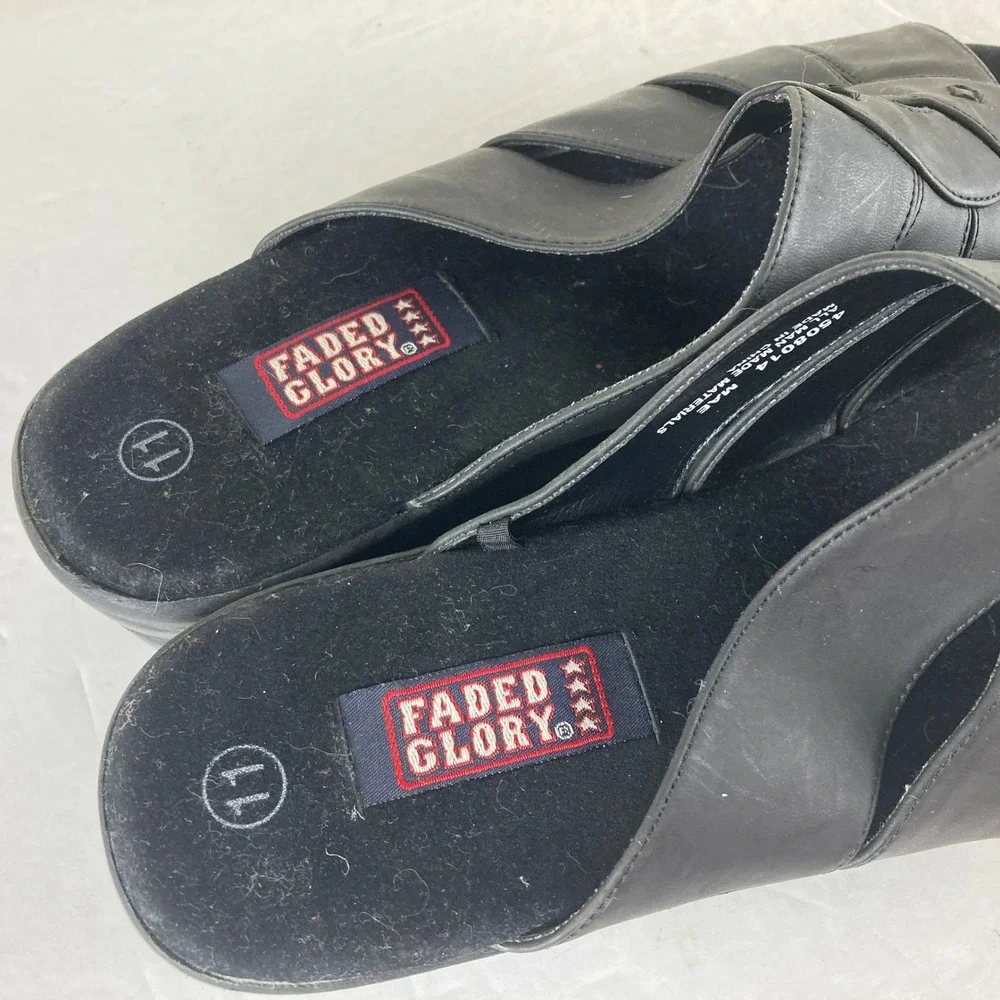 Vtg Y2K Retro Faded Glory Mae Black Wedge‎ Sandals Womens Sz 11 Slip On Slide